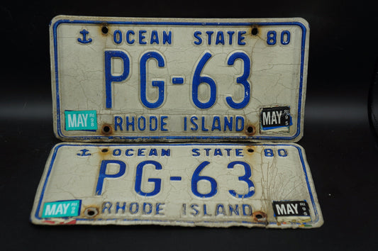 1980 Rhode Island Vintage License Plate PAIR / SET # PG - 63