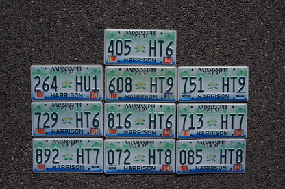 Mississippi Magnolia License Plates - Lot of 10 Embossed Tags