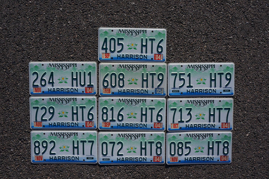 Mississippi Magnolia License Plates - Lot of 10 Embossed Tags