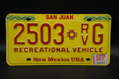 1998 New Mexico Recreational Vehicle RV Yellow License Plate