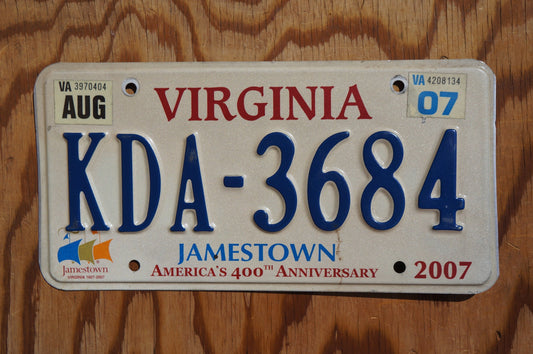 2007 Virginia JAMESTOWN 400th Anniversary License Plate