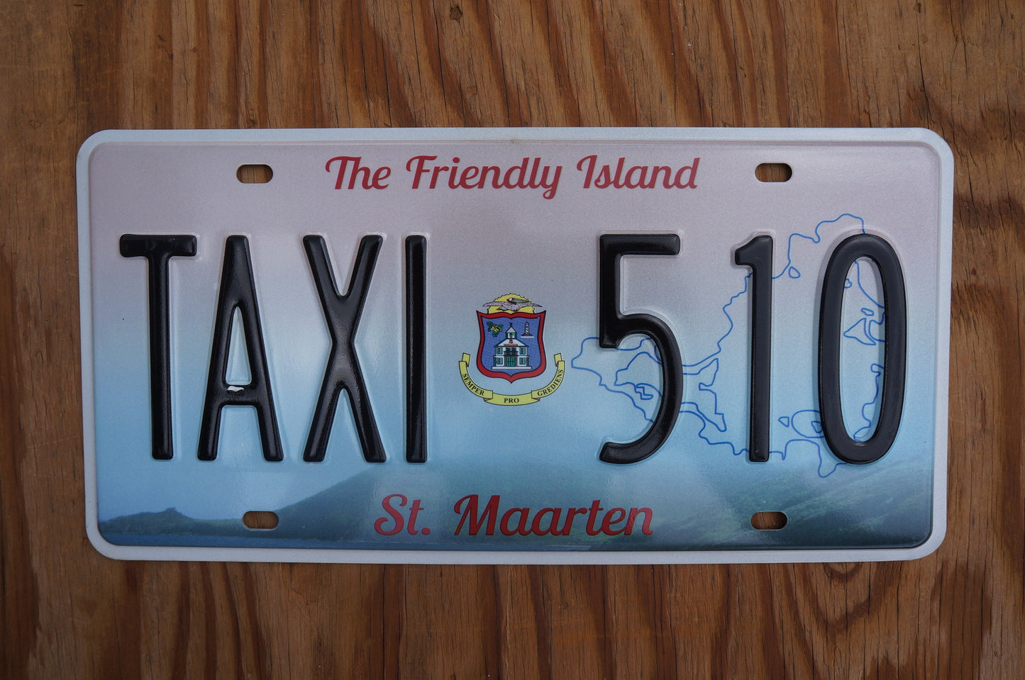 St Maarten License Plate # TAXI 510 The Friendly Island, part of Netherlands Caribbean island