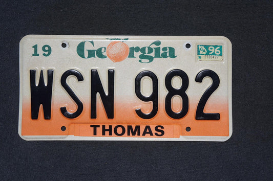 1996 Georgia Peach License Plate THOMAS County