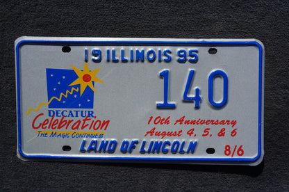1995 Illinois Decatur Celebration 10th Anniversary License Plate # 140