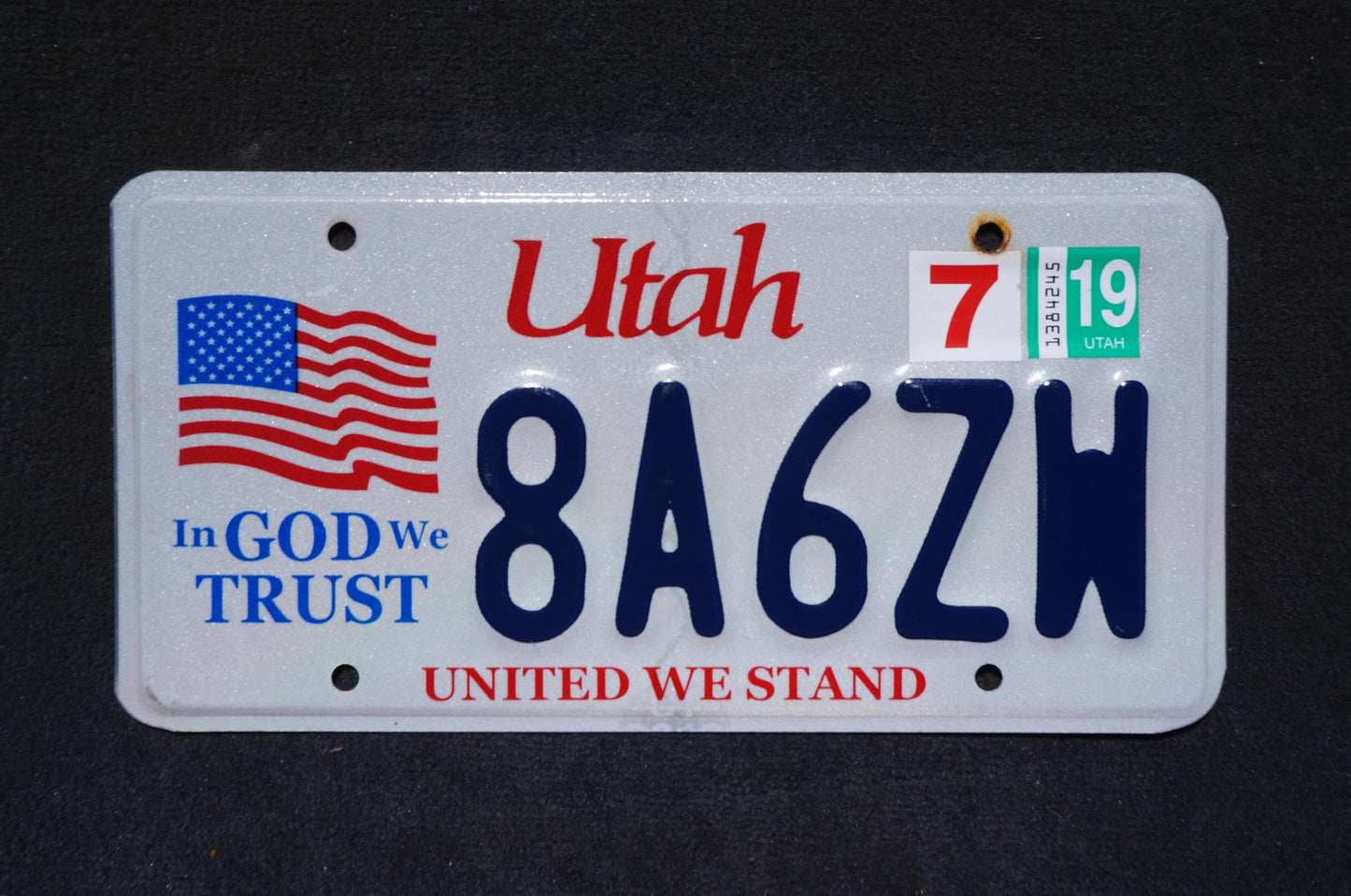 2019 Utah American Flag License Plate - In God We Trust - United We Stand