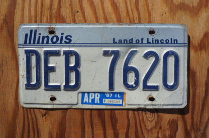 1987 Illinois White License Plate - Land of Lincoln # DEB 7620