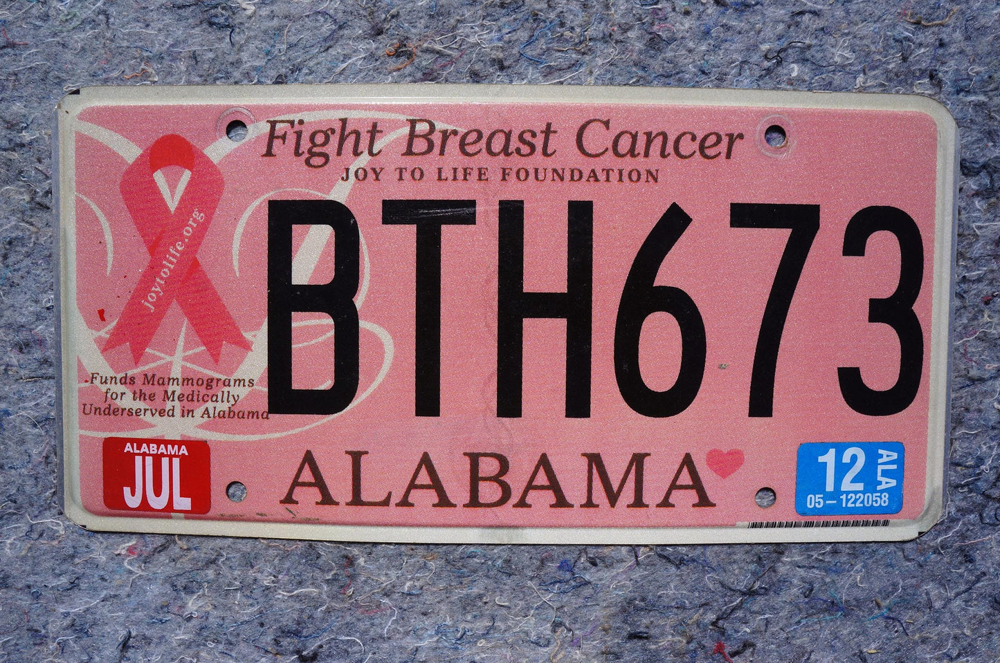 2012 Alabama PINK RIBBON - Fight Breast Cancer - Women Heath - Cancer - License Plate