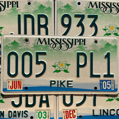 Mississippi MAGNOLIA Flower Green Graphic License Plate Tags GOOD Condition