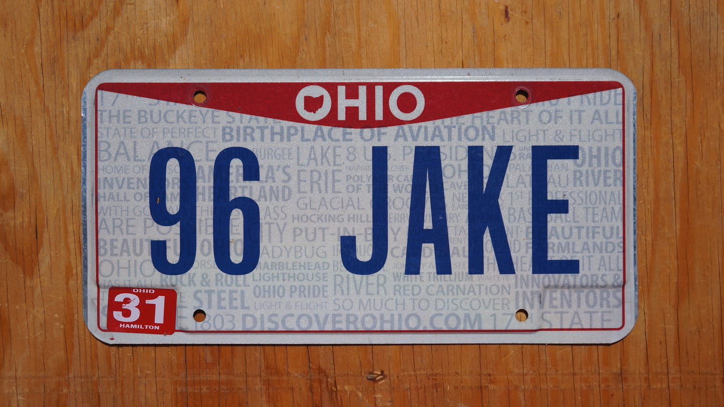Ohio Vanity Hamilton County License Plate # 96 JAKE