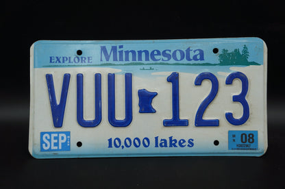 2008 Minnesota Vintage License Plate # VUU - 123