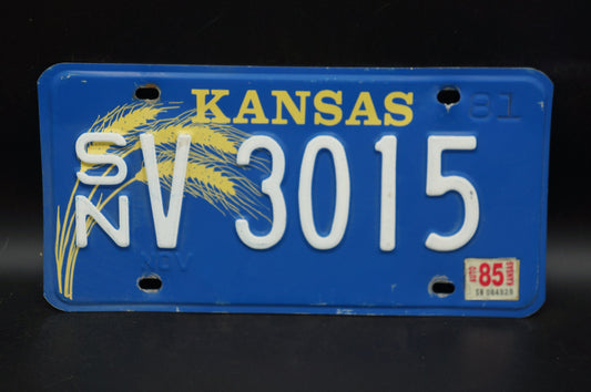 1980 1985 Kansas WHEAT BLUE License Plate # 3015