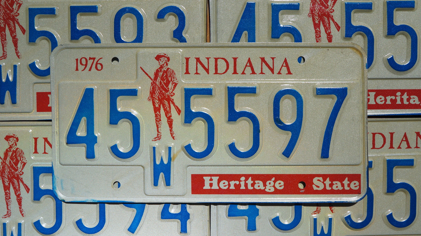 1976 Indiana Bicentennial License Plate: Minuteman Soldier Heritage
