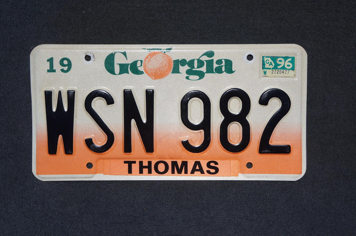 1996 Georgia Peach License Plate THOMAS County