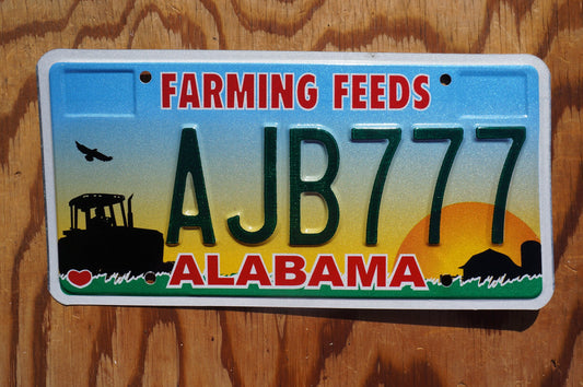 Alabama FARMING FEEDS Colorful Graphic License Plate # AJB 777