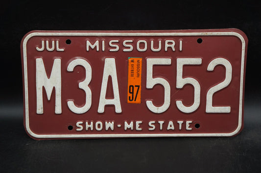 1997 Missouri Red Vintage License Plate - Show-Me State # M3A 552