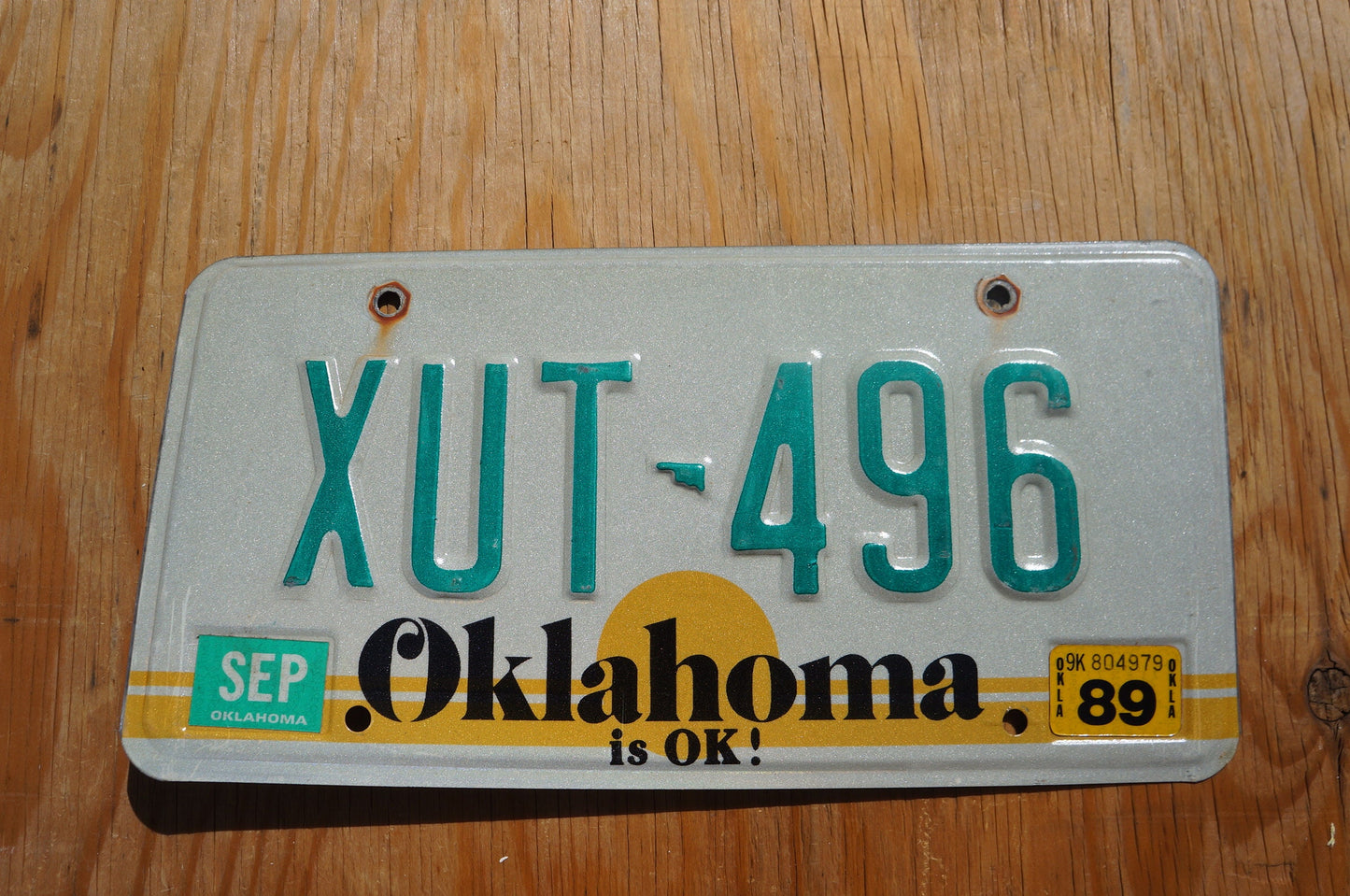 One or More - 1980s 90s Oklahoma IS OK! Yellow Sun License Plate