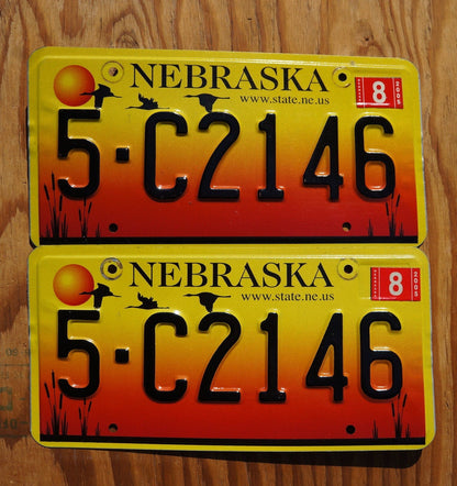 2005 Nebraska GEESE & SUNSET License Plate Pair / Set