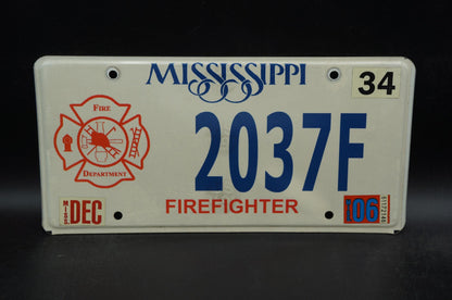 2006 Mississippi Firefighter License Plate Fire Department