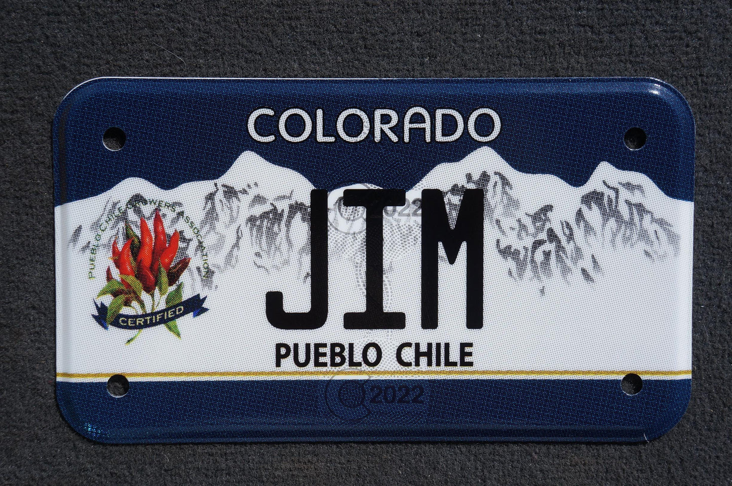 2022 Colorado JIM MOTORCYCLE Pueblo Chile Blue Vanity License Plate