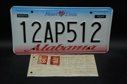 1998 Alabama HEART OF DIXIE License Plate with Original Registration