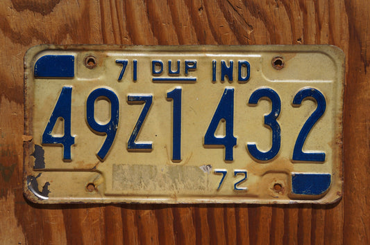 1971 1972 Indiana DUP Vintage license plate # 1432