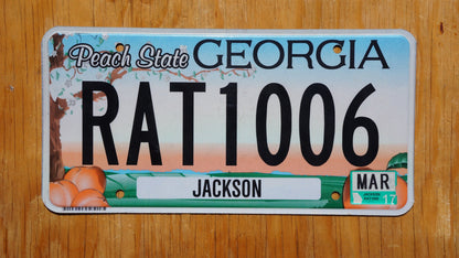 2017 Georgia PEACH STATE License Plate - RAT 1006