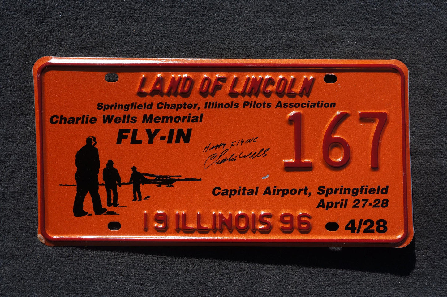 1996 Illinois Springfield Chapter Illinois Pilot Association Convention License Plate # 167