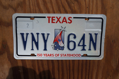 Texas Star Flag Embossed License Plate - 150 Years Of Statehood