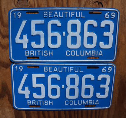 1969 Vintage British Columbia Canada License Plate PAIR
