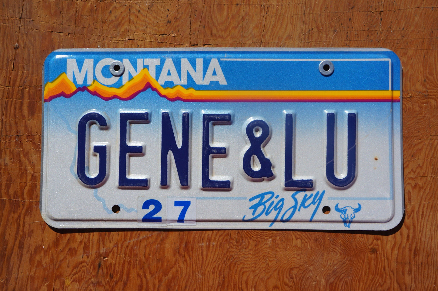 1990s Montana Vanity Big Sky Blue License Plate # GENE & LU