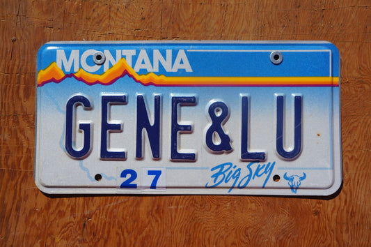 1990s Montana Vanity Big Sky Blue License Plate # GENE & LU