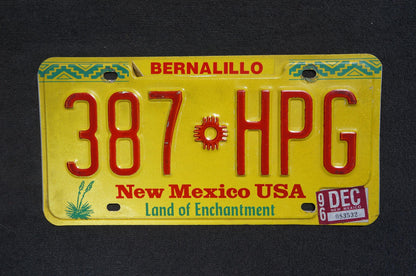 1996 New Mexico Yellow License Plate # 387 HPG
