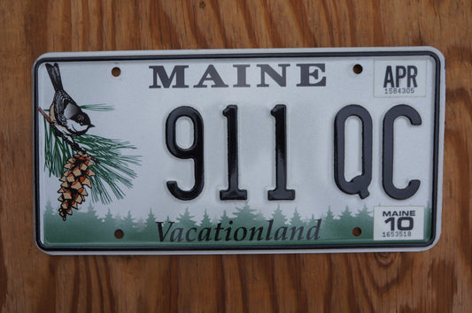 2010 Maine License Plate BIRD Pine Cone # 911 QC - Vacationland