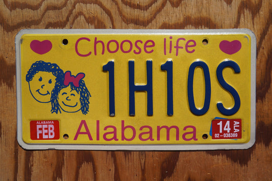 2014 Alabama License Plate CHOOSE LIFE - Kids Children Yellow Graphic