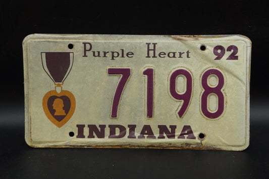 1992 Indiana PURPLE HEART License Plate # 7198