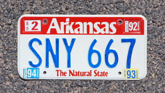 1992 Arkansas The Natural State Red Blue License Plate