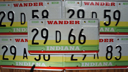 1980s Indiana Vintage License Plate: Wander Yellow Green Red Stripes