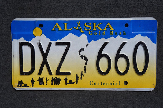 Alaska Centennial Gold Rush License Plate # DXZ 660