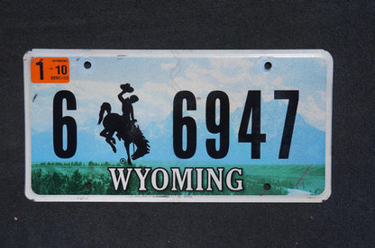 2010 Wyoming Graphic Rodeo Cowboy & Horse Bucking Bronco Blue License Plate