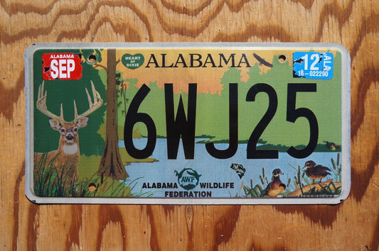 2012 Alabama WILDLIFE FEDERATION AWF License Plate  - Deer lake woods bird Graphic