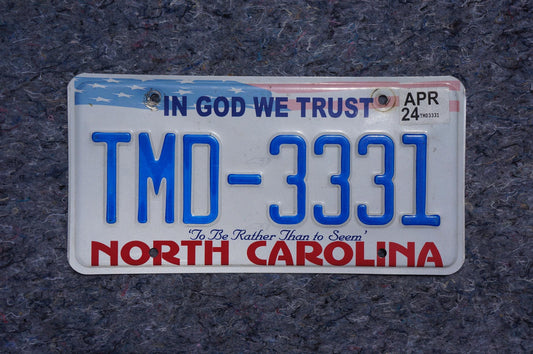 2024 North Carolina In God We Trust License Plate # TMD - 3331