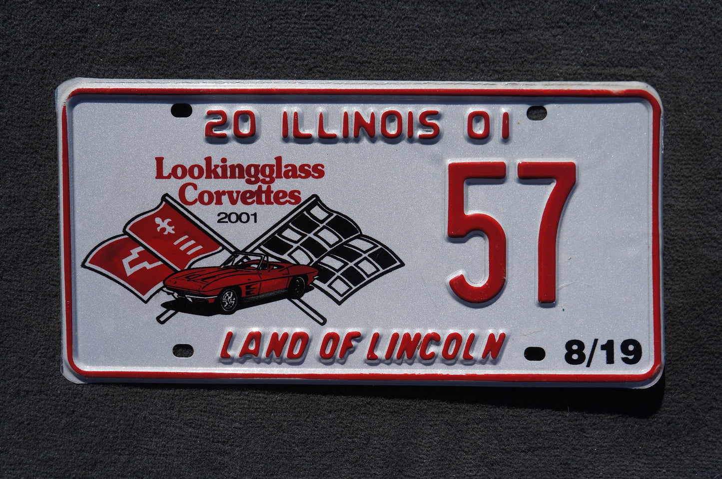 2001 Illinois Lookingglass Corvettes License Plate # 57
