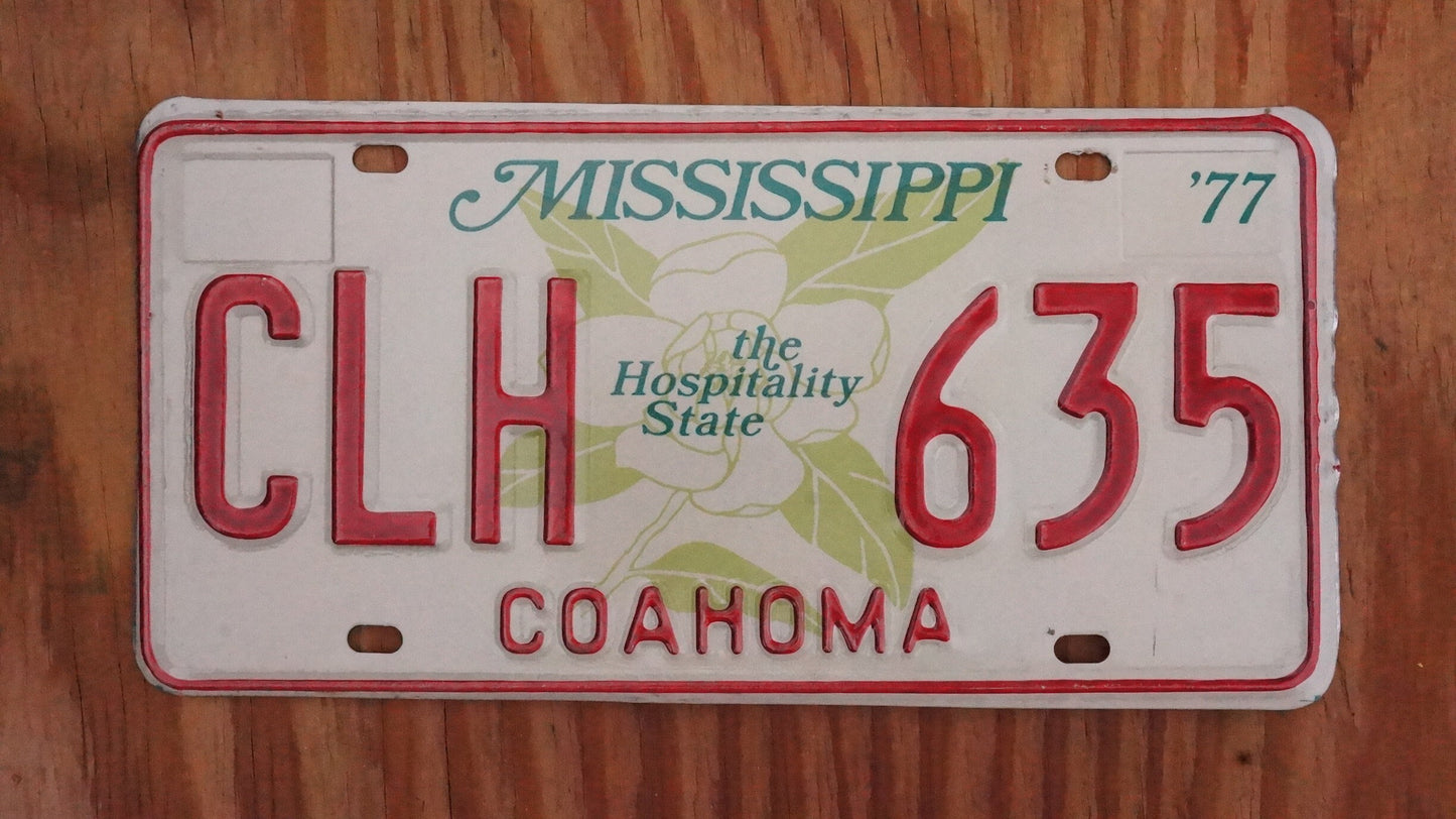 1977 Mississippi Magnolia Flower Graphic The Hospitality State License Plate COAHMOMA County