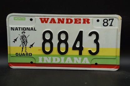 1987 Indiana NATIONAL GUARD License Plate Wander Yellow Green Red Stripes