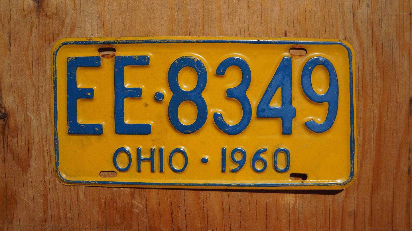 1960 Ohio Blue on Yellow Vintage License Plate