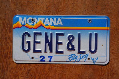 1990s Montana Vanity Big Sky Blue License Plate # GENE & LU