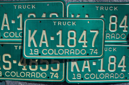1974 COLORADO LICENSE PLATES - TRUCK GREEN VINTAGE EMBOSSED License Plate Tags