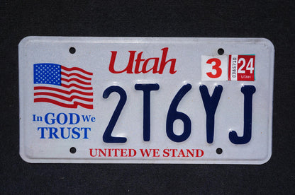 2024 Utah American Flag License Plate - In God We Trust - United We Stand