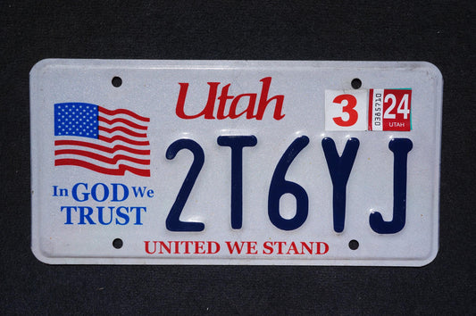 2024 Utah American Flag License Plate - In God We Trust - United We Stand