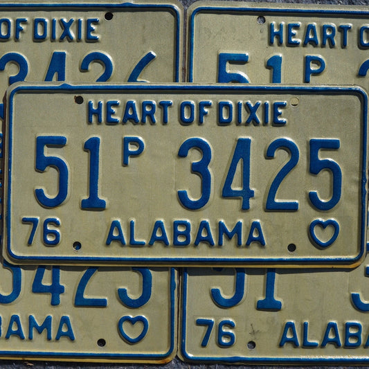1976 ALABAMA LICENSE PLATES - HEART OF DIXE VINTAGE EMBOSSED License Plate Tags